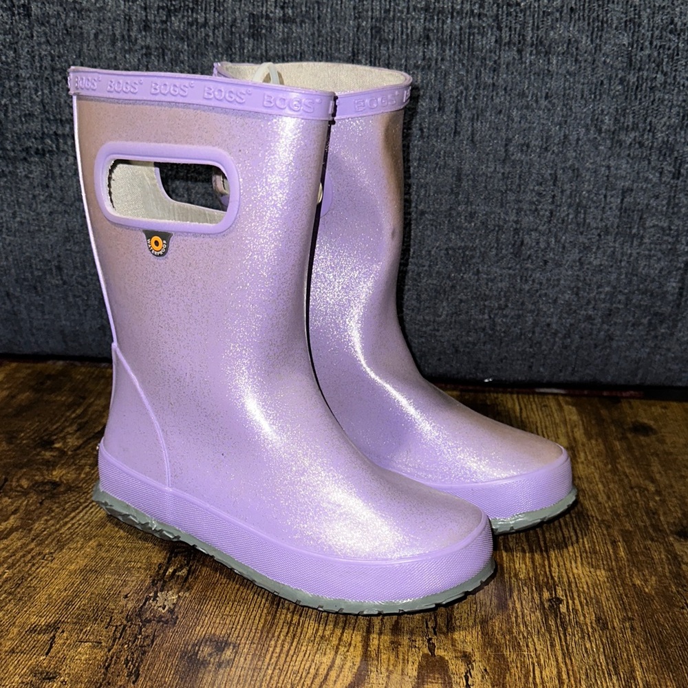 Bogs Kids' Skipper Glitter Rain Boots - Lilac Purple - Girls 13 - Fair Condition